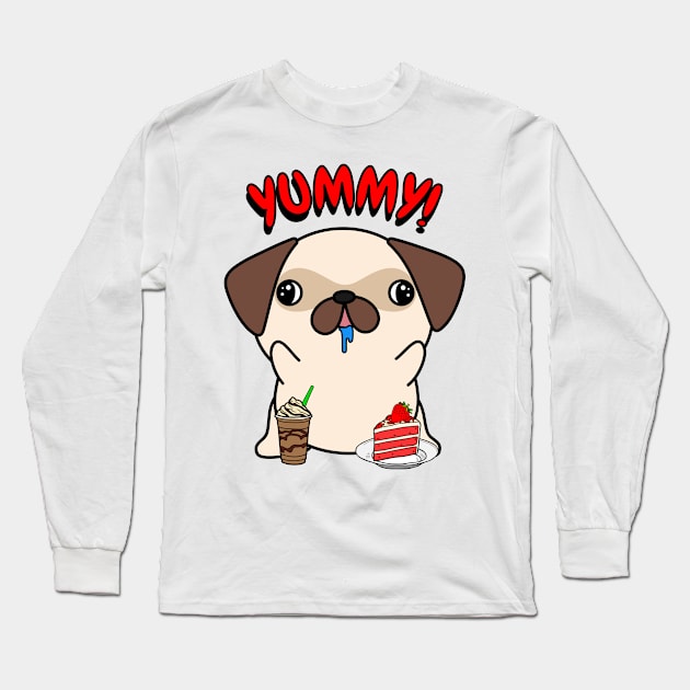 Cute Pug is having coffee and cake Long Sleeve T-Shirt by Pet Station